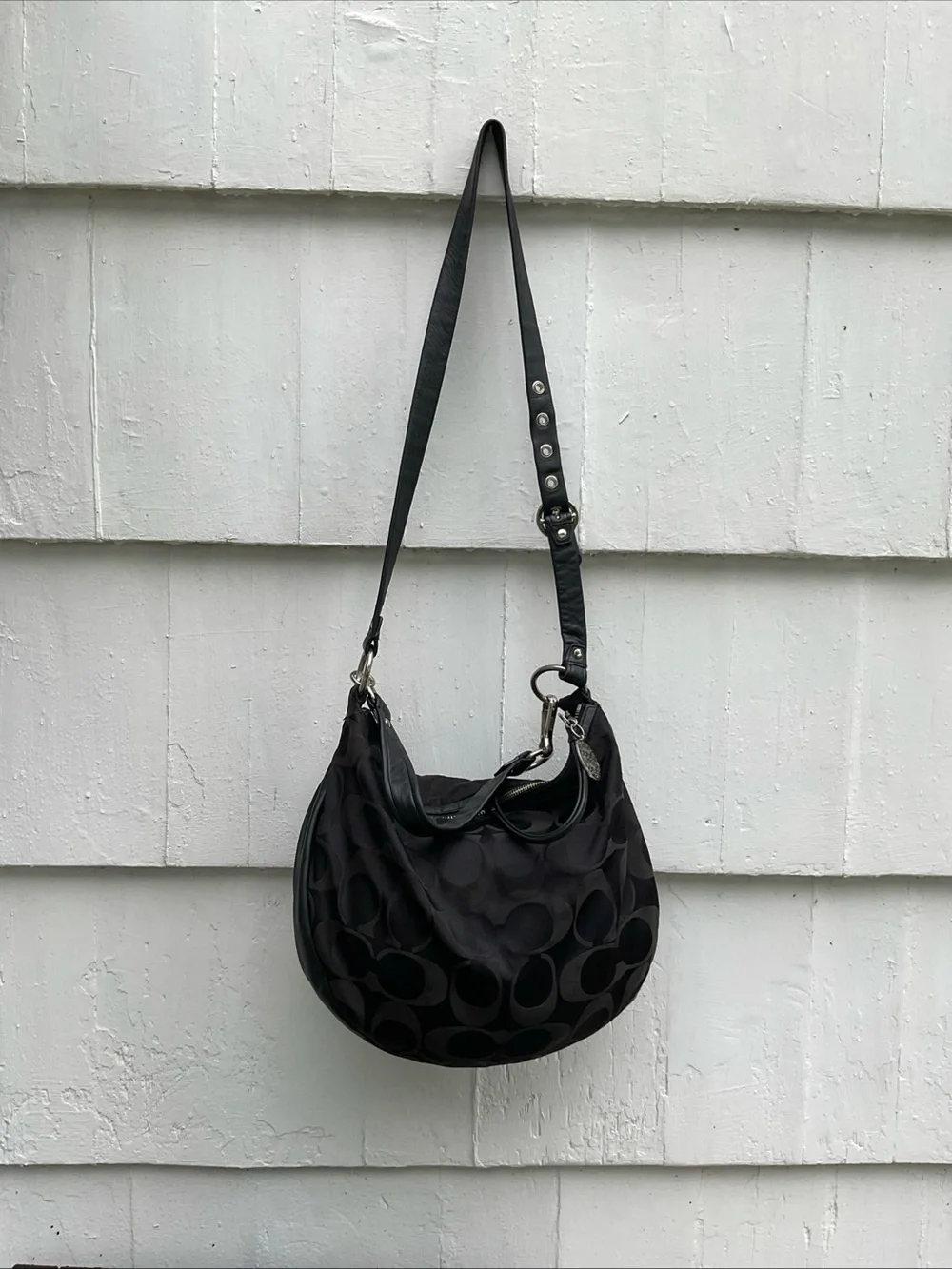 VINTAGE Coach Black Jacquard fabric convertible Bag 13656